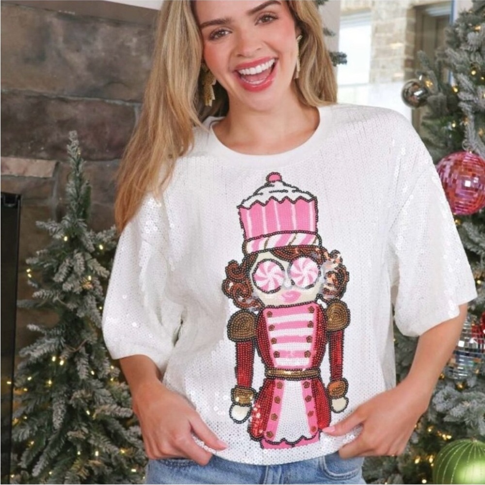 SIMPLY SOUTHERN Quirky Nutcracker Sequin Christmas Holiday Shirt M NWT